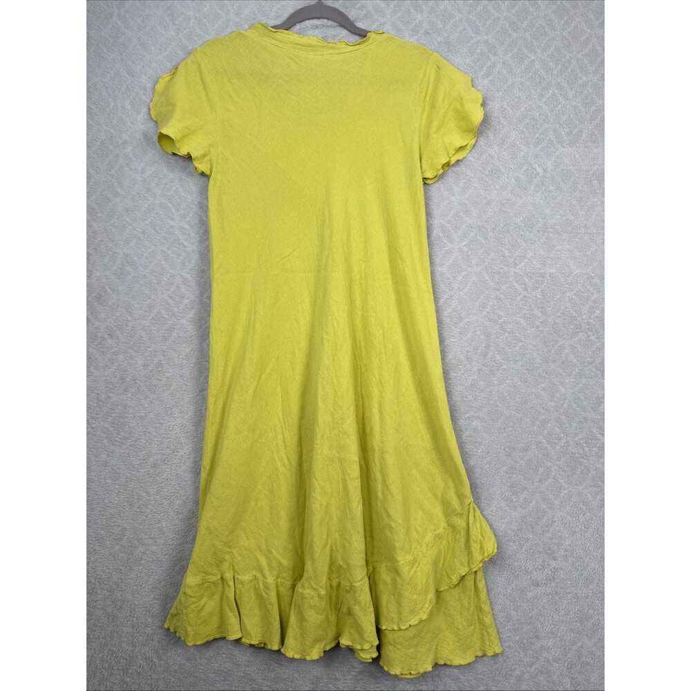 Oh My Gauze! LA Cotton Dress Size 1 (S/M) Lime Ruffle Asymmetric Lagenlook Artsy - Picture 8 of 13